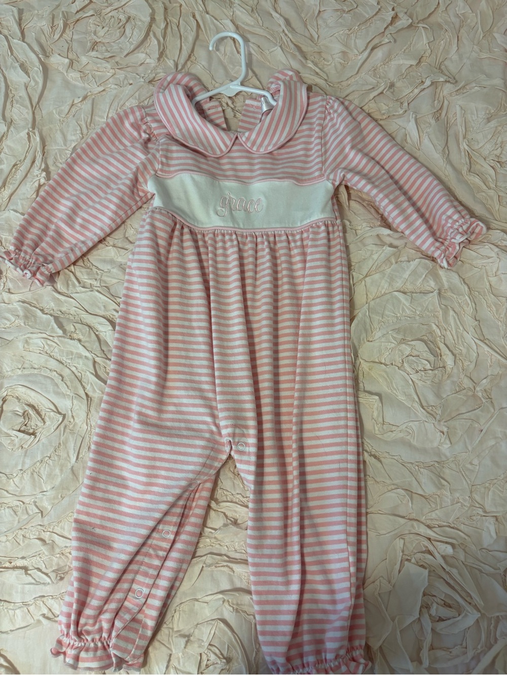 Striped Pink Baby One-Piece Romper with Peter Pan Collar